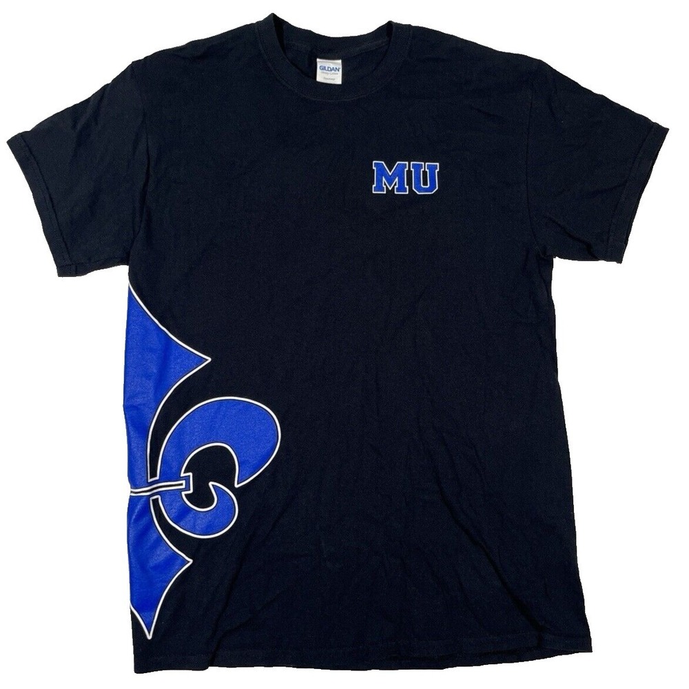 Gildan Marymount University Tee Adult M Black Blue Wraparound‎ Fleur De Lis